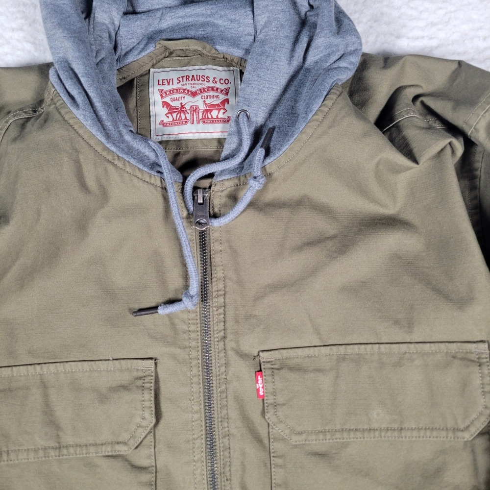 Levi Strauss & Co. Field Jacket Men XXL Olive Green Hooded Zip Utility LM6RC421